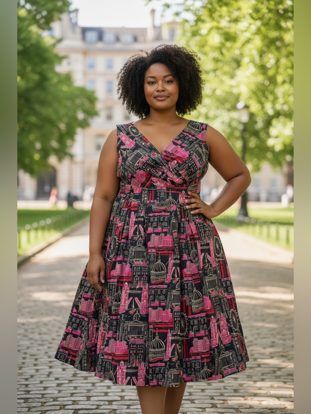 Emily and Fin London Landmarks Print Dress Plus 2X Whimsy Novelty Paris Euro